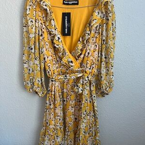 Karl Lagerfeld Yellow and White Floral Long Sleeve Dress